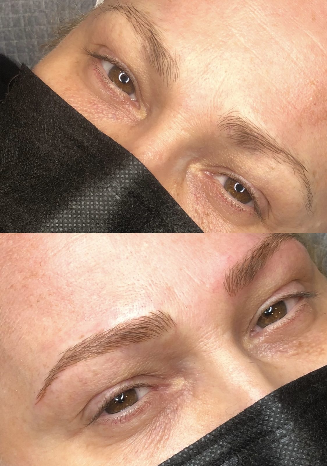 Microblading avant et après — sourcils définis mais naturels